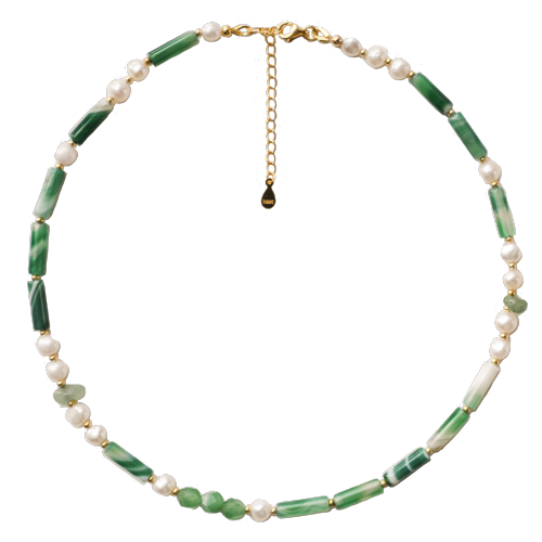 Jade Waves & Mist - High-End Designer Handmade Stone Necklace with Twisted-Pattern Agate, Pearls, and Dongling Jade