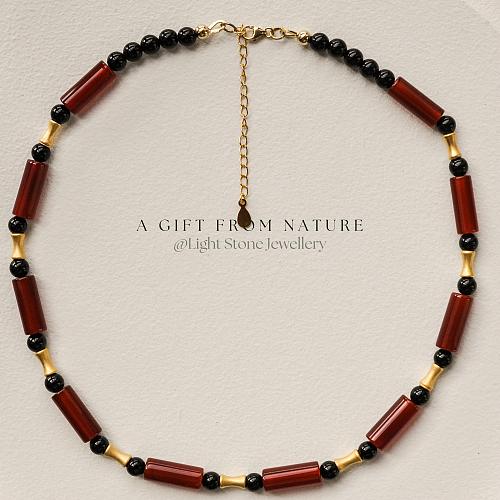 Dawn Sun: Designer Handmade Stone Necklace Chocker Necklace with Red and Black Agate
