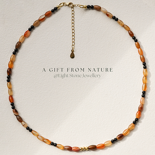 Fiery Silhouette: Designer Handmade Stone Necklace with Gradient and Black Agate