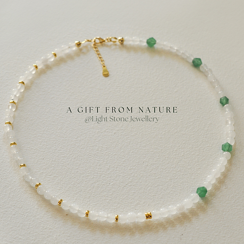 Jade Lotus: Designer Handmade Stone Jade Necklace with White Jade and Dongling Stone