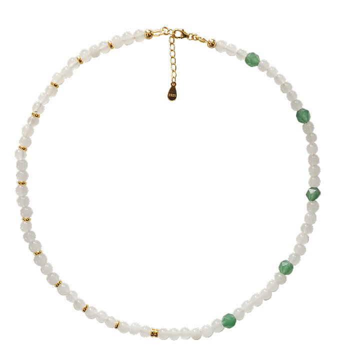 Jade Lotus designer handmade stone necklace featuring white jade and Dongling stone beads