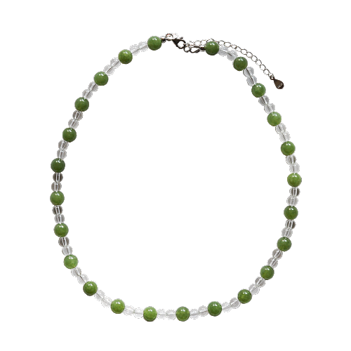 Crystal Spring: Designer Handmade Stone and Crystal Necklace  Chocker with Pale Green Jade