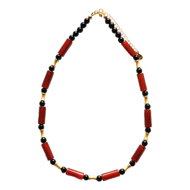 Dawn Sun: Designer Handmade Stone Necklace Chocker Necklace with Red and Black Agate