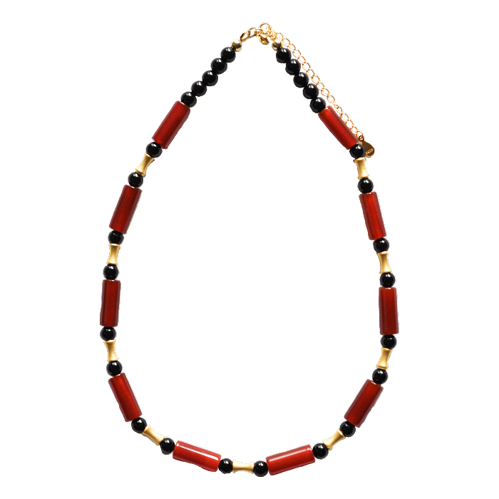 Dawn Sun: Designer Handmade Stone Necklace Chocker Necklace with Red and Black Agate