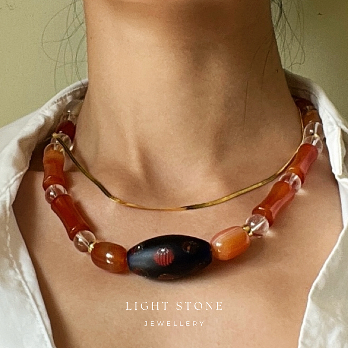 Cherry Dream: Handcrafted Crystal and Stone Necklace with Red Agate
