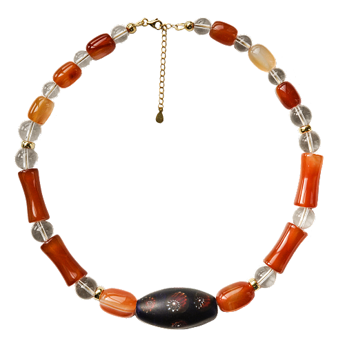 Cherry Dream: Handcrafted Crystal and Stone Necklace with Red Agate