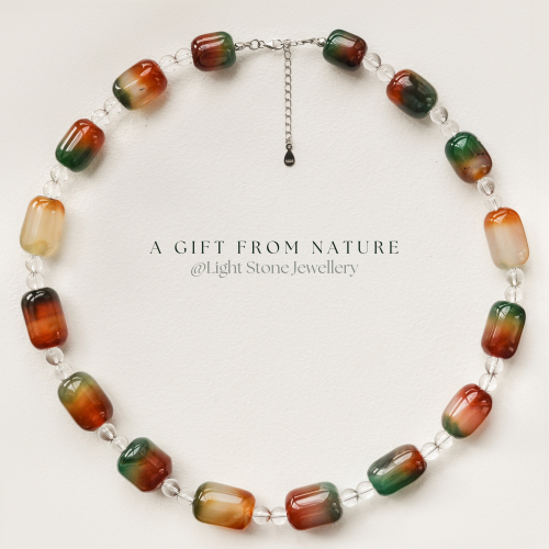 Peacock Dewdrop: Designer Crystal and Stone Necklace with Unique Peacock Agate