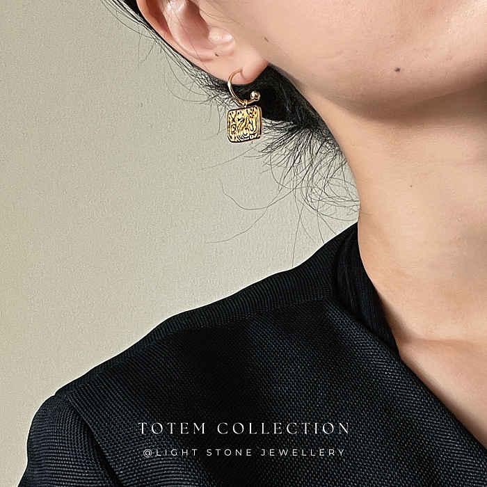 Retro-Modern Phoenix - Totem -  Gold Plated Silver Earrings