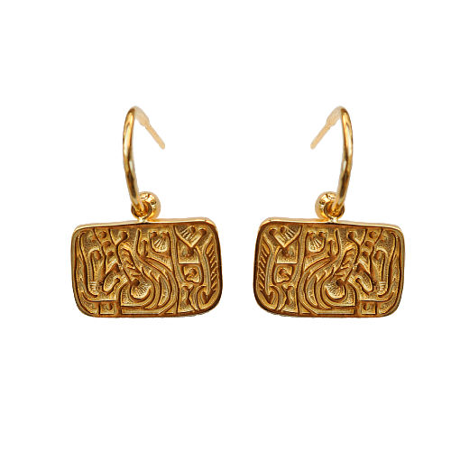 Retro-Modern Phoenix - Totem -  Gold Plated Silver Earrings