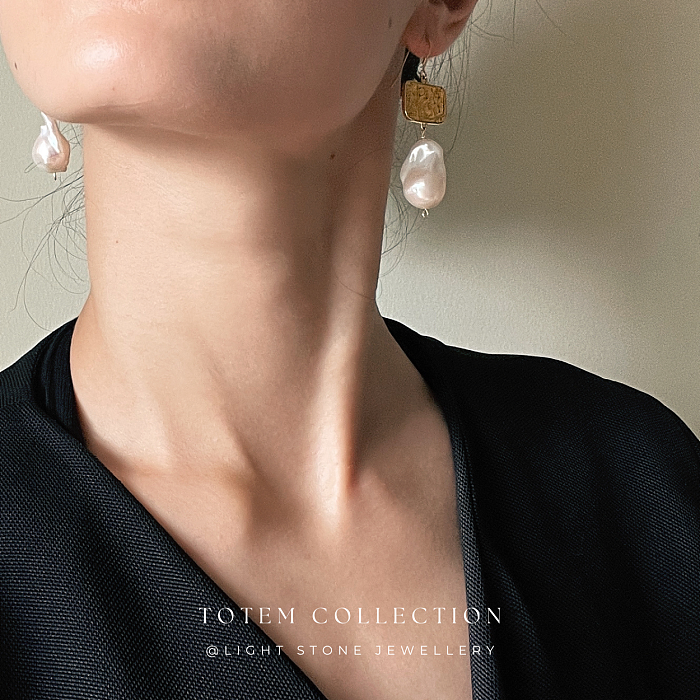 Retro-Modern Phoenix Totem Baroque Pearl Earrings - Unique Designer Craftsmanship