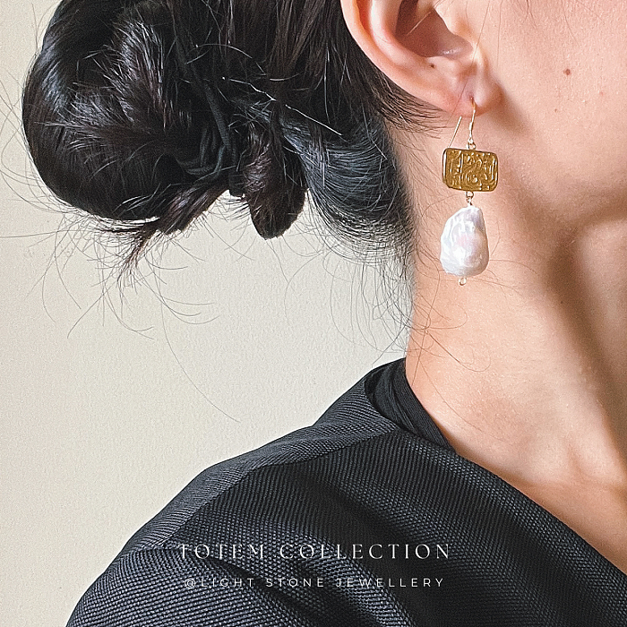 Retro-Modern Phoenix  -Totem - Baroque Pearl Silver Earrings