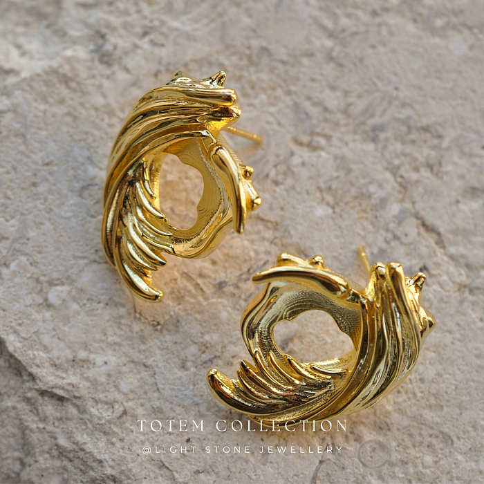 Elegant Golden Phoenix Feather Stud Earrings - Symbol of Rebirth and Beauty