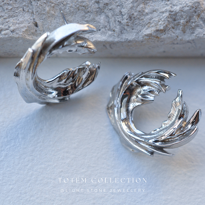 Rhodium Phoenix Feather Earrings - Modern and Cultural Design