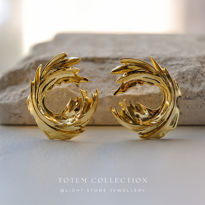 Golden Phoenix Feather silver Earrings - Artistic and Cultural Design