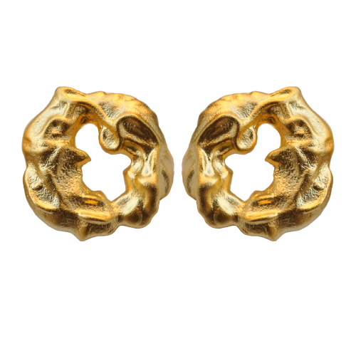 Golden Dragon Heart - Totem - Stud Silver Earrings