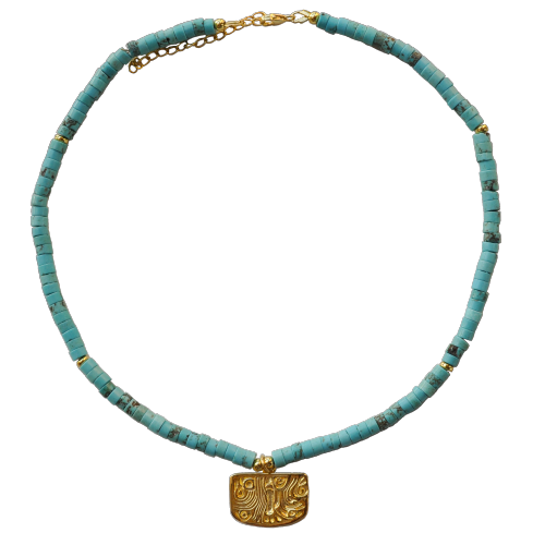 Gold Phoenix Feather - Totem - Turquoise Necklace