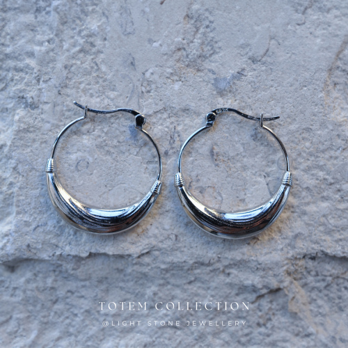 Concave - Totem - Rhodium-Plated - Hoop Silver Earrings