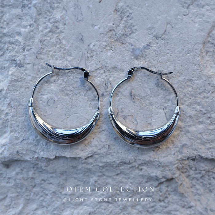 Rhodium-Plated Concave Hoop Earrings | Elegant Fusion of Modern and Traditional
