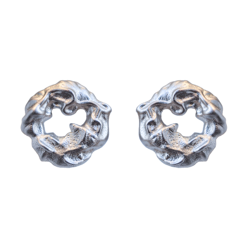 Rhodium Dragon Heart - Totem - Stud Silver Earrings