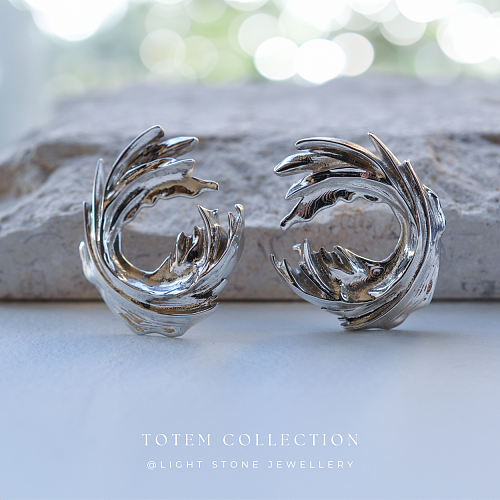 Phoenix Nirvana - Totem - Rhodium Plated - Silver Earrings