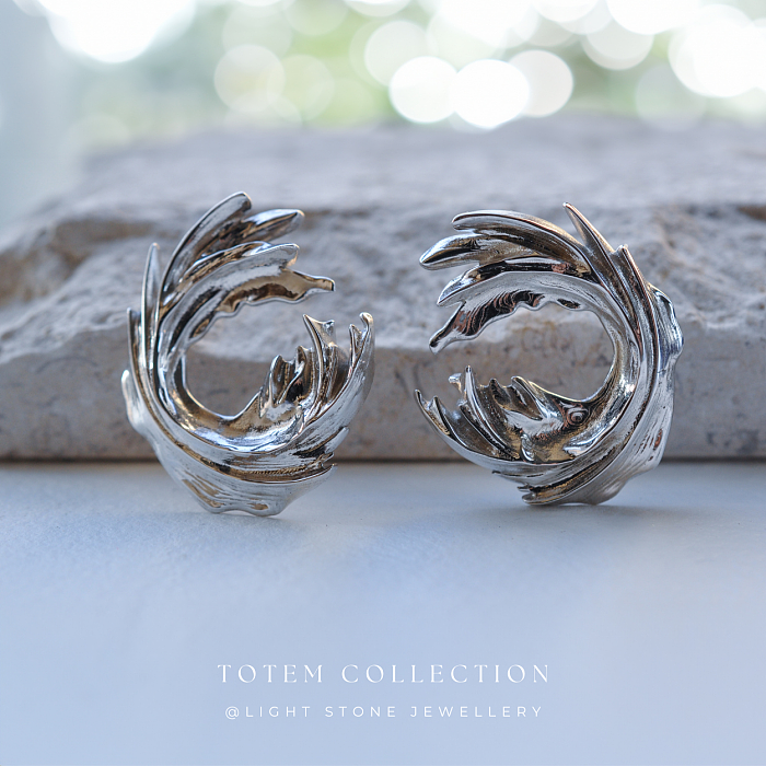 Rhodium Phoenix Feather Earrings - Modern and Cultural Design