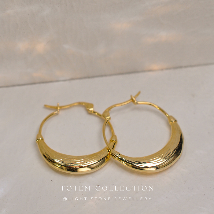 Elegant Gold-Plated Concave Hoop Earrings with Traditional Chinese Elements