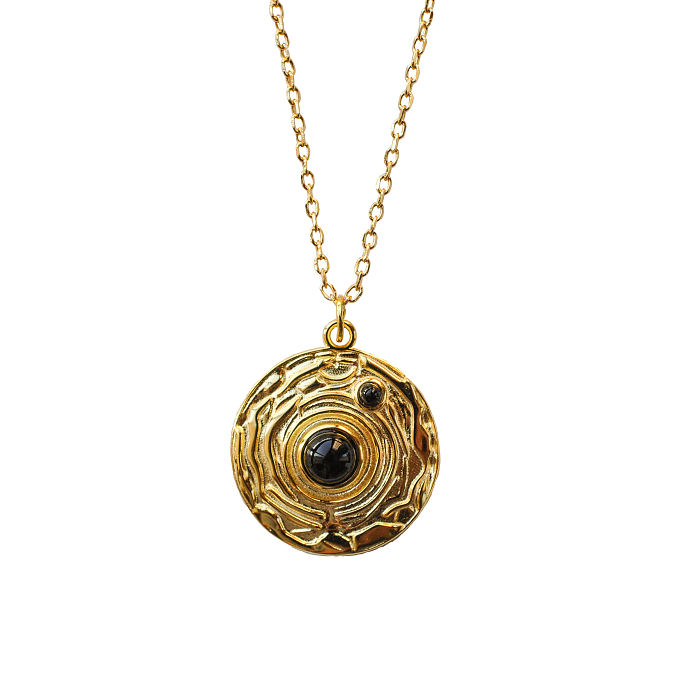 Gold-Plated Sterling Silver Pendant with Black Onyx Inspired by Neolithic Pot Patterns