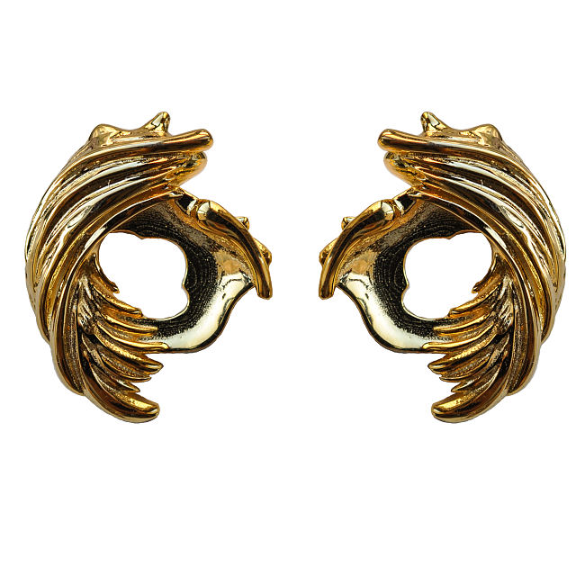 Golden Phoenix Feather - Totem - Silver Stud Silver Earrings