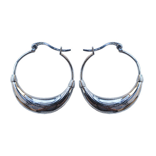 Concave - Totem - Rhodium-Plated - Hoop Silver Earrings
