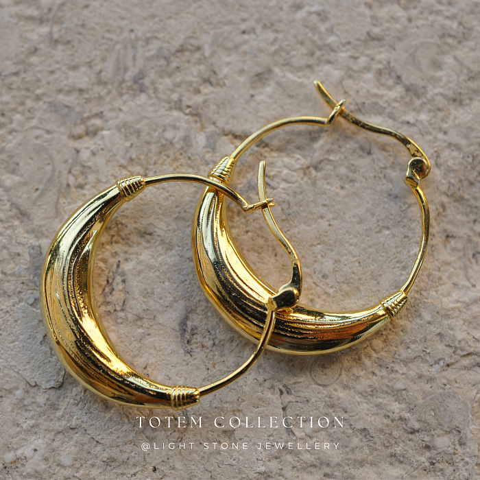 Elegant Gold-Plated Concave Hoop Earrings with Traditional Chinese Elements