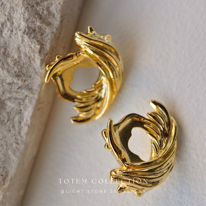 Elegant Golden Phoenix Feather Stud Earrings - Symbol of Rebirth and Beauty