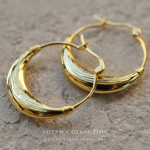 Concave - Totem - Gold-Plated - Hoop Silver Earrings