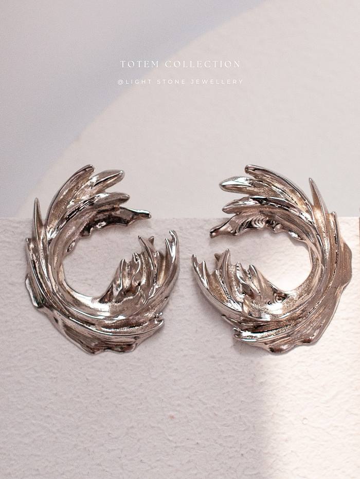 Phoenix Nirvana - Totem - Rhodium Plated - Silver Earrings