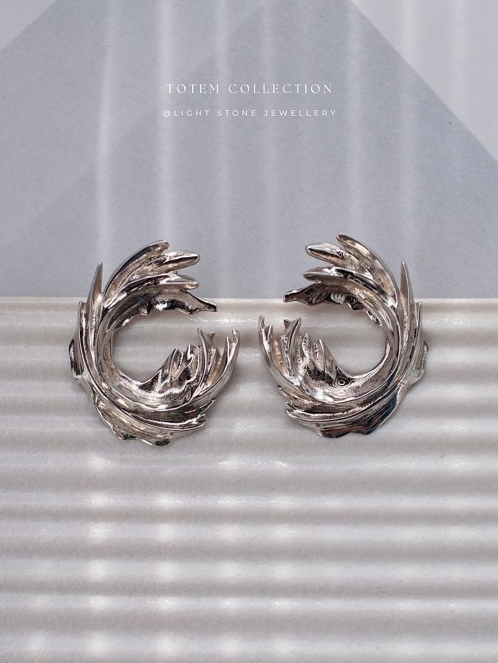 Phoenix Nirvana - Totem - Rhodium Plated - Silver Earrings
