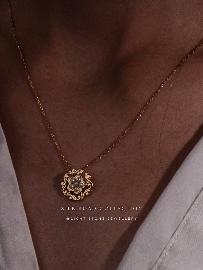 Honeysuckle Flower Pendant Necklace - Silk Road - Freshwater Pearls - Luxury Sterling Silver Necklace