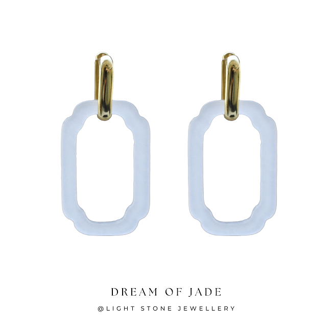 Rectangular Window - Dream of Jade - Jinsi White Jade Earrings  - Gold-plated Silver - Earrings