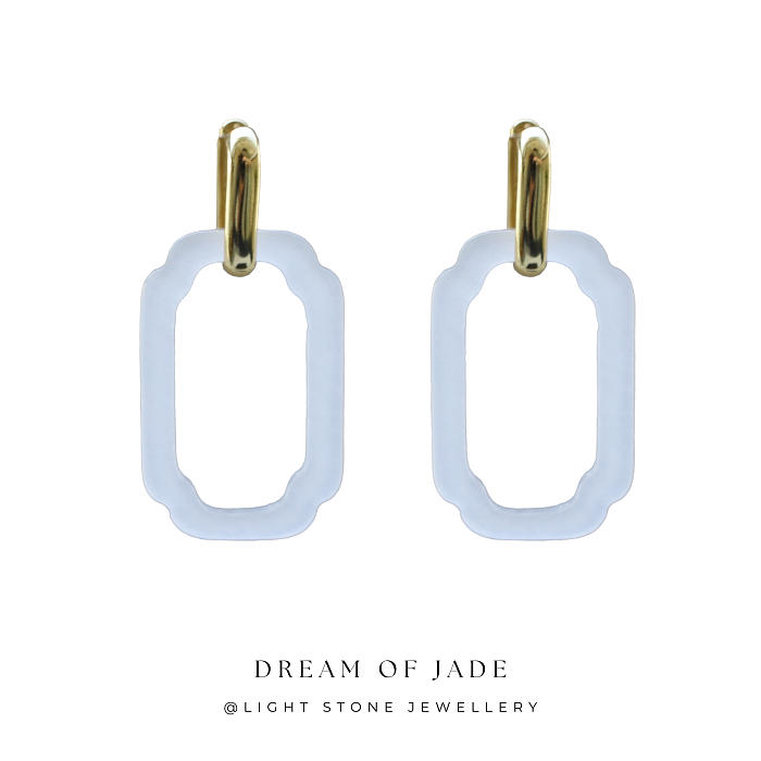 Rectangular Window Jinsi Jade Earrings - Hand-Carved Window Jade with Gold Plated Sterling Silver Hoops - Inspired by Ancient Chinese Architecture - Perfect Gift - Designer Jewellery - Free Shipping Worldwide - Light Stone Jewellery