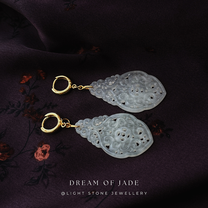 Unique Prosperity Blossom Xiuyan Jade Earrings - Hand-Carved Jade with Gold Plated Sterling Silver Hoops - Perfect Gift - Designer Jewellery - Free Shipping Worldwide - Light Stone Jewellery