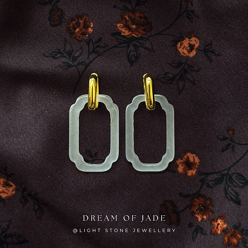 Rectangular Window - Dream of Jade - Jinsi White Jade Earrings  - Gold-plated Silver - Earrings