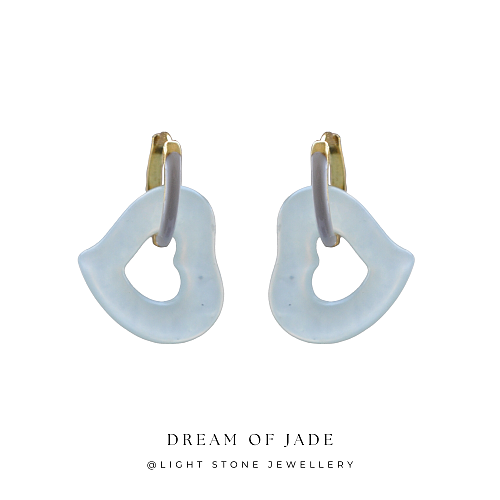 Graceful Heart - Dream of Jade - Xiuyan Jade - Enamel and 925 Silver Gilded - Hoop Earrings