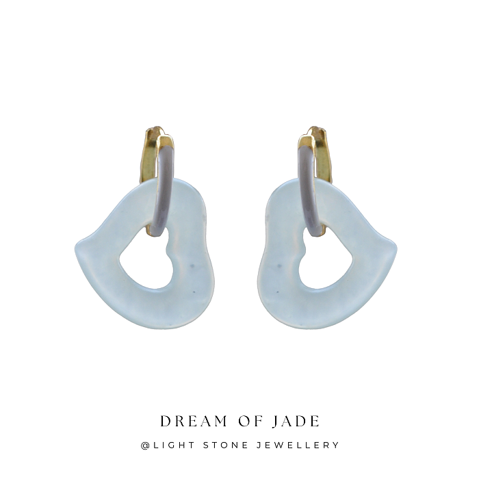 Graceful Heart Xiuyan Jade Earrings - Hand-Carved Heart Jade with Sterling Silver and Enamel Hoops - Versatile Styling - Perfect Gift - Designer Jewellery - Free Shipping Worldwide - Light Stone Jewellery