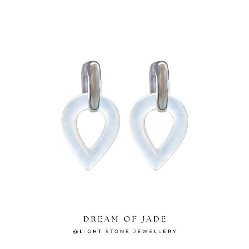 Teardrop Grace - Dream of Jade - Xiuyan Jade - Sterling Silver Hoop Earrings