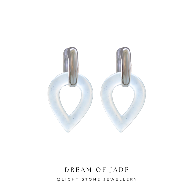 Teardrop Grace - Dream of Jade - Xiuyan Jade - Sterling Silver Hoop Earrings