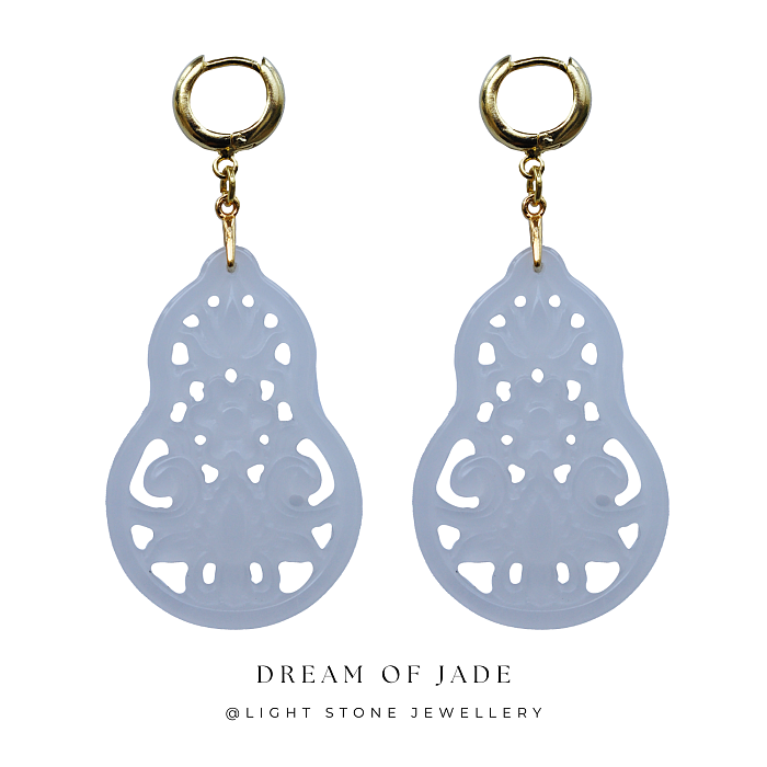 Hulu Harmony Jinsi Jade Earrings - Hand-Carved Hulu Jade with Gold Plated Sterling Silver Hoops - Prosperity and Blessings - Perfect Gift - Designer Jewellery - Free Shipping Worldwide - Light Stone Jewellery