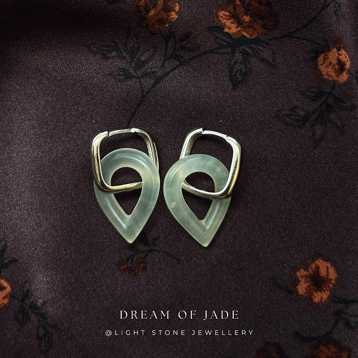 Teardrop Grace Xiuyan Jade Earrings - Hand-Carved Teardrop Jade with Sterling Silver Hoops - Versatile Styling - Perfect Gift - Designer Jewellery - Free Shipping Worldwide - Light Stone Jewellery