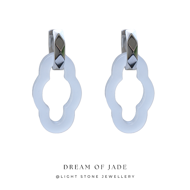 Cloud Window - Dream of Jade - Jinsi White Jade Earrings  - Silver Plated - Earrings