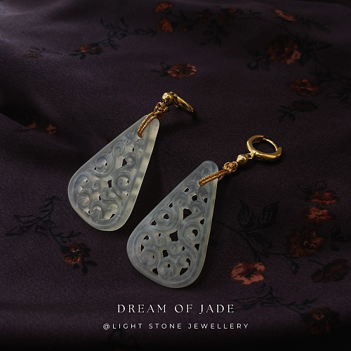 Teardrop Serenity - Dream of Jade - Xiuyan Jade - Gold Plated Sterling Silver
