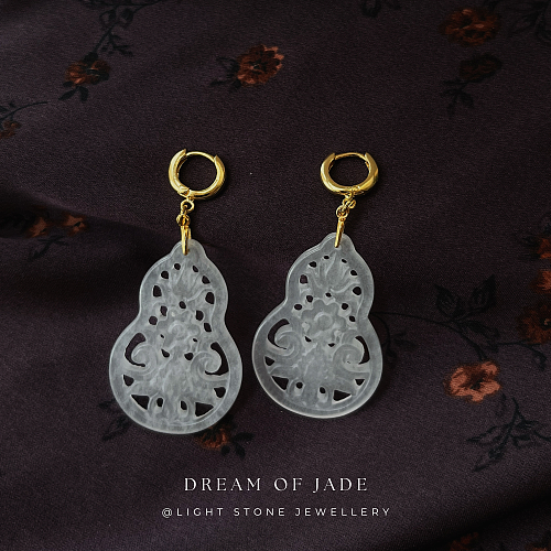 Prosperity Hulu - Dream of Jade - Jinsi White Jade Earrings  - Silver-plated - Dangle Earrings