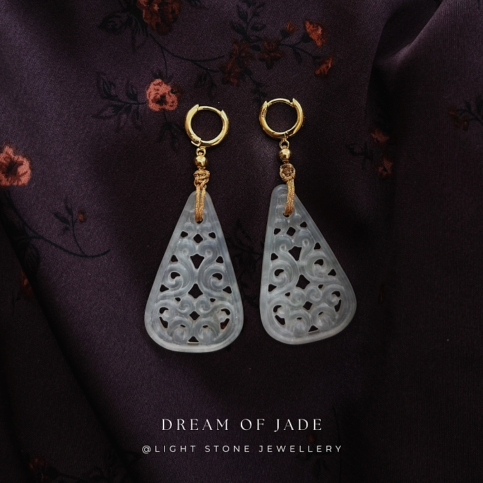 Teardrop Serenity Xiuyan Jade Earrings - Hand-Carved Teardrop Jade with Gold Plated Sterling Silver Hoops and Wrapped Gold Thread - Perfect Gift - Designer Jewellery - Free Shipping Worldwide - Light Stone Jewellery