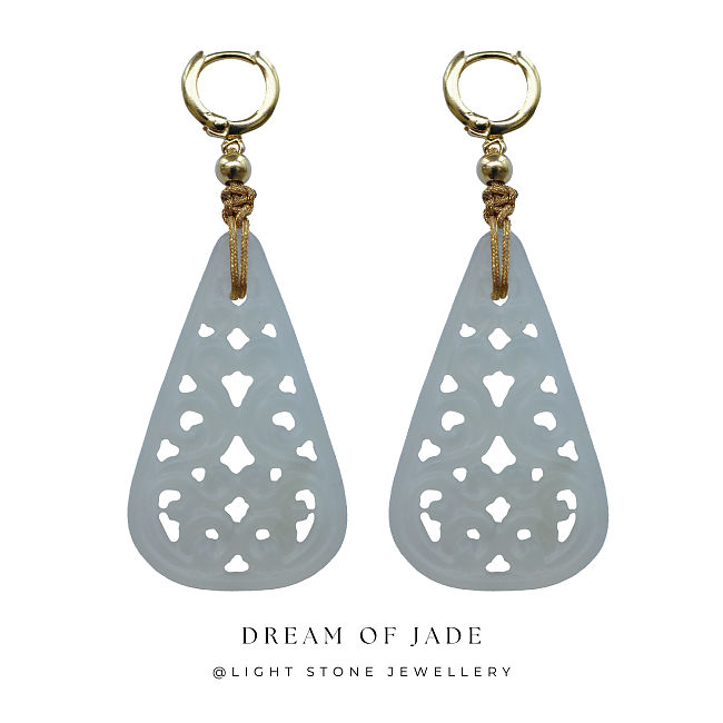 Teardrop Serenity - Dream of Jade - Xiuyan Jade - Gold Plated Sterling Silver